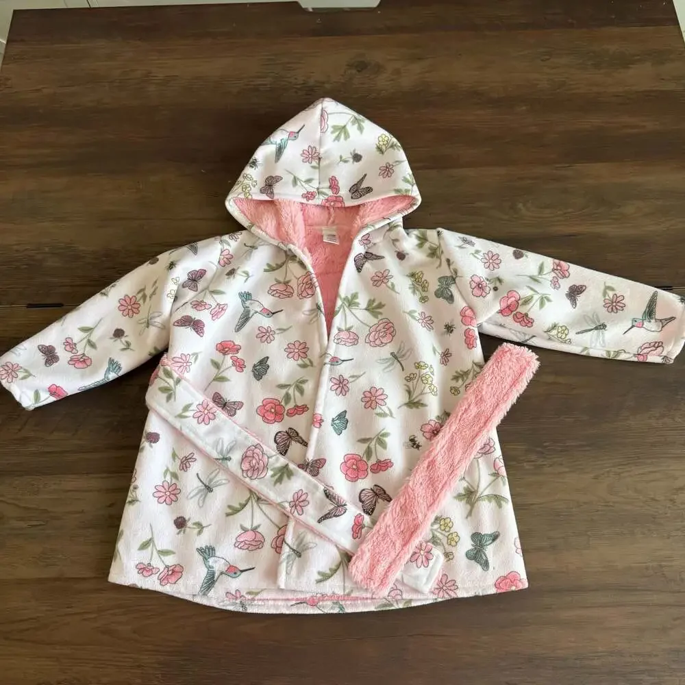Hudson Baby Infant Girl Mink with Faux Fur Lining Robe Cover-Up Hummingbird Gard